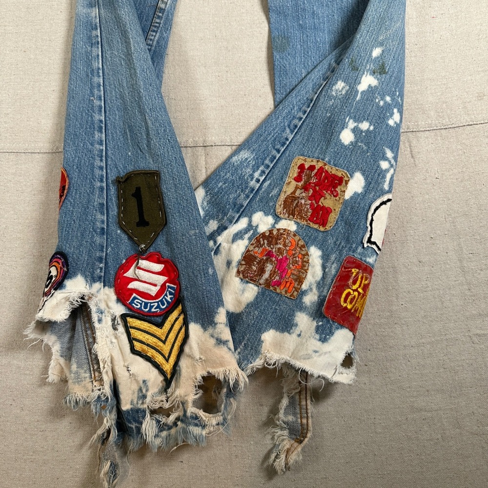 Levi's Custom Patchwork Flare Jeans Distressed Fe… - image 6